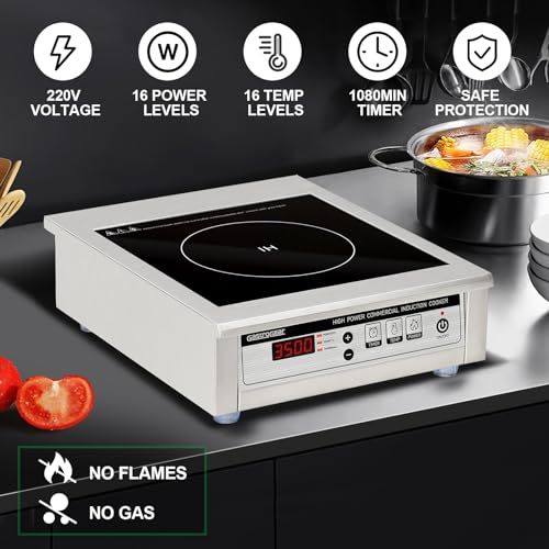 GastroGear 3500W/220V Commercial Induction Cooktop Professional Commercial Range Countertop Burners Hot Plate Electric Stove for Kitchen Restaurant Hotel School