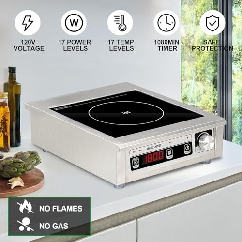 GastroGear 1800W 110V Commercial Grade Induction Cooktop Portable Countertop Burner with 9 Inch Heating Coil Hot Plate Electric Stove for Faster Cooking