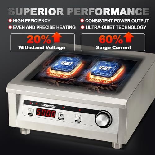 GastroGear 5000W/220V Commercial Induction Cooktop Professional Commercial Range Countertop Burners Hot Plate Electric Stove for Kitchen Restaurant Hotel School