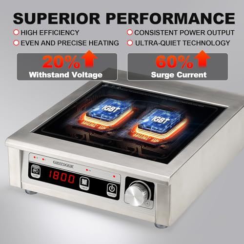 GastroGear 1800W 110V Commercial Grade Induction Cooktop Portable Countertop Burner with 9 Inch Heating Coil Hot Plate Electric Stove for Faster Cooking