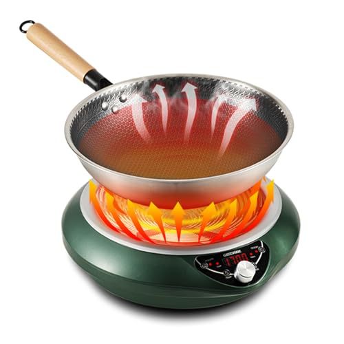 Abangdun 1700W Induction Cooktop 2026 New Electric Stove 100V～185V Top Burner with Stainless Steel Wok Pan Nonstick Concave Crepe Cooker 16 Levels Precise Temperature & Power Control 80°C/100°F to 230°C/446°F 18 Hours Timer, Auto-off, Fast & Even Heating