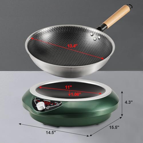 Abangdun 1700W Induction Cooktop 2026 New Electric Stove 100V～185V Top Burner with Stainless Steel Wok Pan Nonstick Concave Crepe Cooker 16 Levels Precise Temperature & Power Control 80°C/100°F to 230°C/446°F 18 Hours Timer, Auto-off, Fast & Even Heating