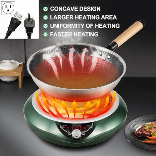 Abangdun 1700W Induction Cooktop 2026 New Electric Stove 100V～185V Top Burner with Stainless Steel Wok Pan Nonstick Concave Crepe Cooker 16 Levels Precise Temperature & Power Control 80°C/100°F to 230°C/446°F 18 Hours Timer, Auto-off, Fast & Even Heating