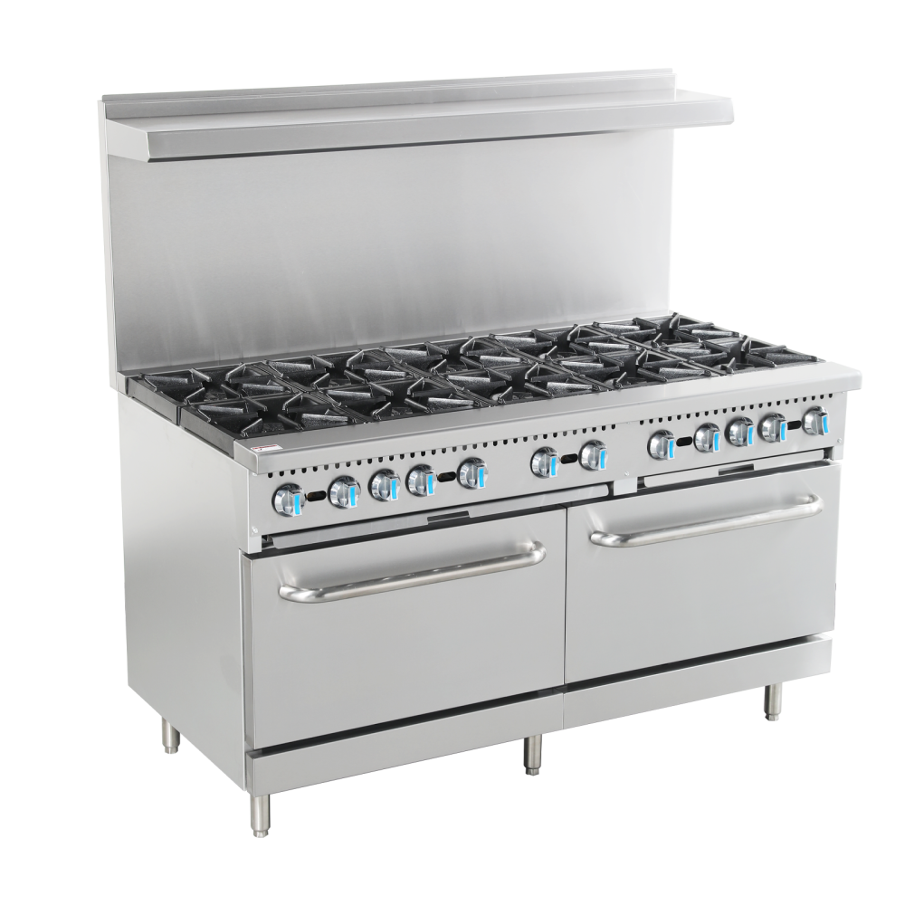 24" Commercial Gas Range with 10 Burners & Standard Oven, Stainless Steel Restaurant Stove, 360,000 Total BTU Natural Gas Cooking Range by GastroGear
