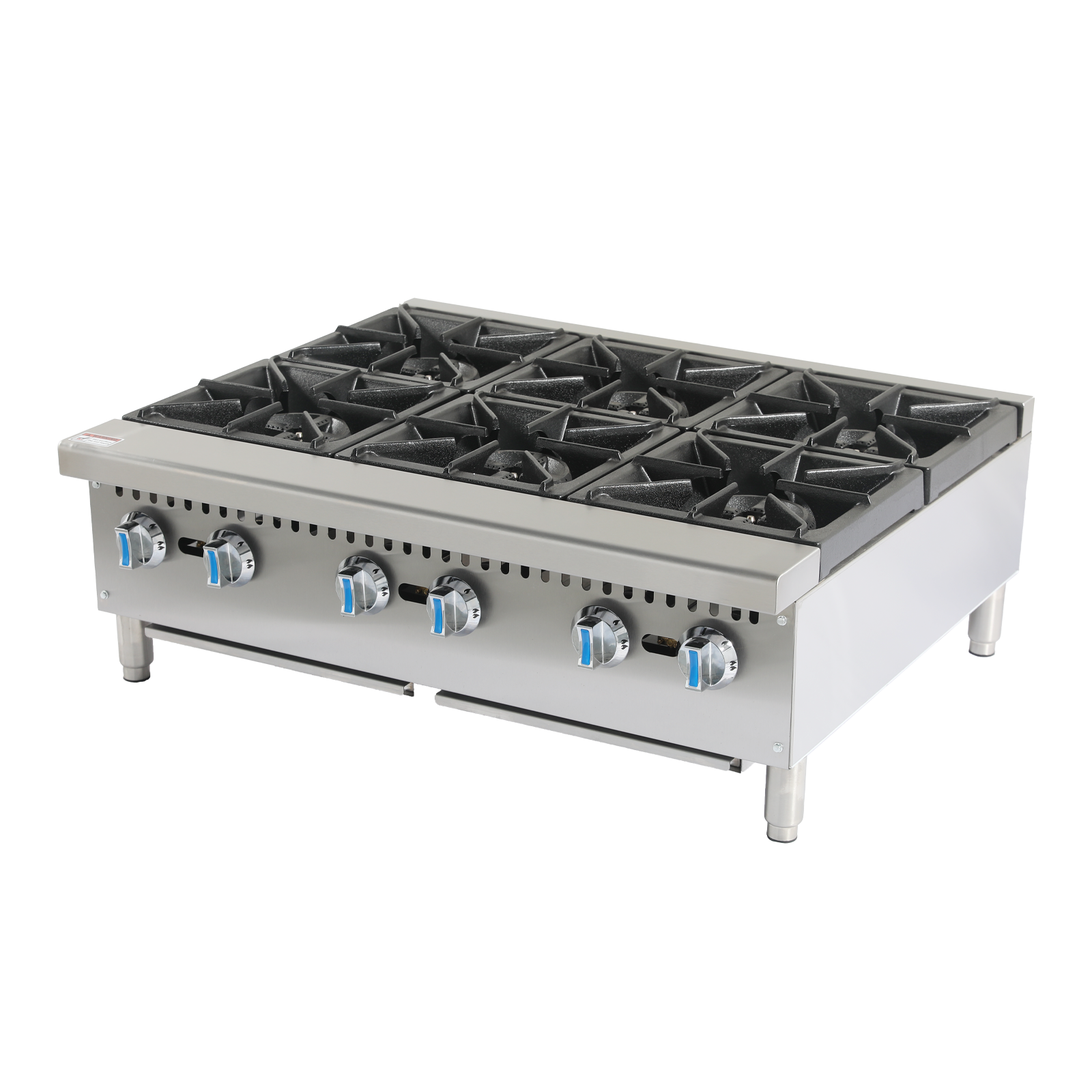 Commercial 6-Burner Gas Range with 6×25,000 BTU, Removable Grates & Legs, NG/LPG Convertible, CSA/ETL Certified