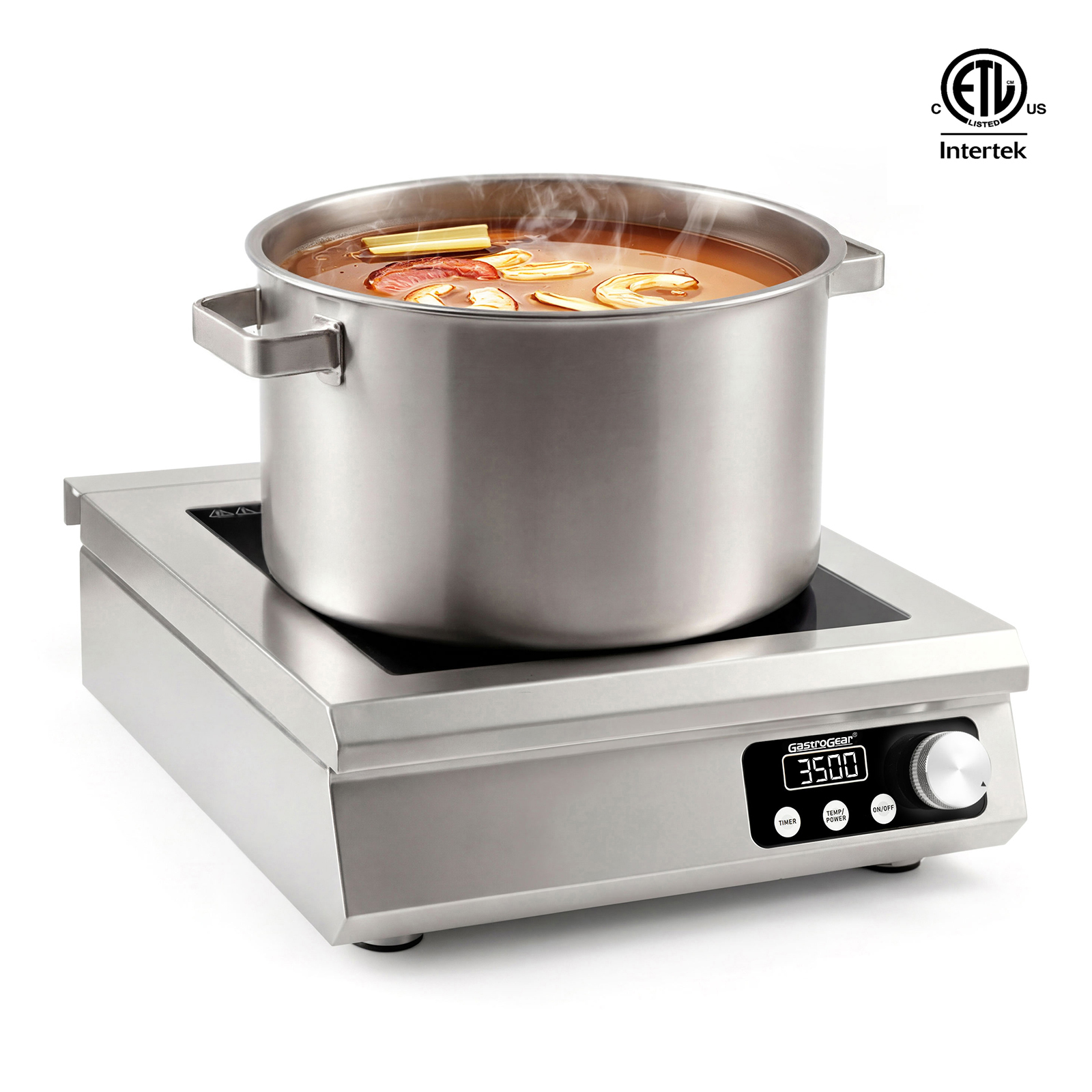 GastroGear 3500W 208V～275V 2026 New 3 Phase Induction Cooktop Commercial Grade Range 24h Timer Precise 20 Watts Power/Temp Control 400-5000W Heavy Duty Stainless Steel Hot Plate Restaurant Kitchen Hotel&Bar Large Burner Countertop Electric Stove