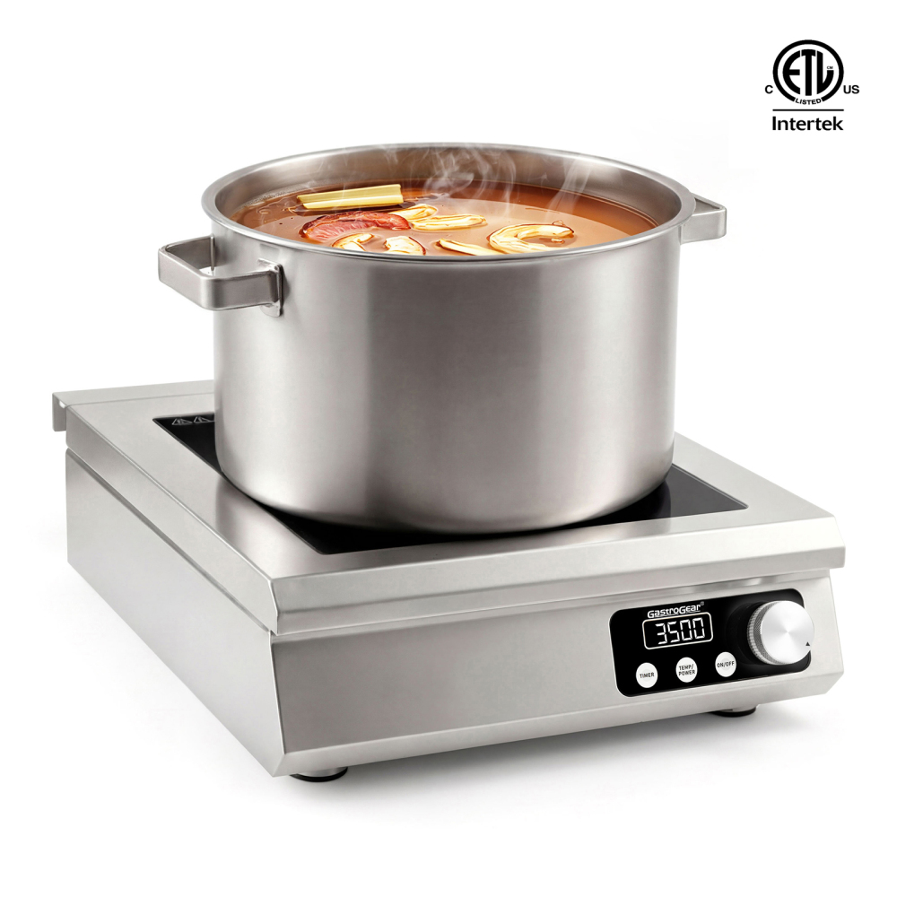 GastroGear 3500W 208V～275V 2026 New 3 Phase Induction Cooktop Commercial Grade Range 24h Timer Precise 20 Watts Power/Temp Control 400-5000W Heavy Duty Stainless Steel Hot Plate Restaurant Kitchen Hotel&Bar Large Burner Countertop Electric Stove