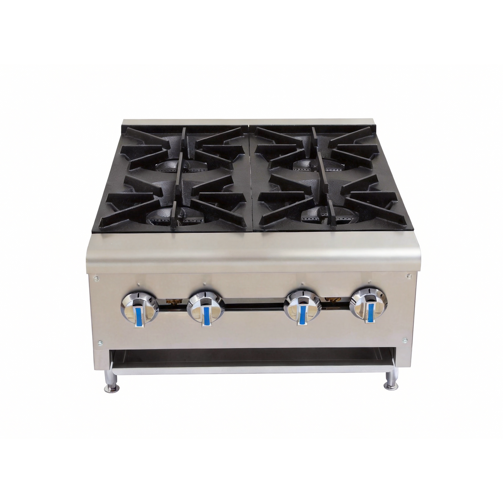 Commercial 4-Burner Gas Range 4×25,000 BTU, Removable Grates & Legs, NG/LPG Convertible, CSA/ETL Certified