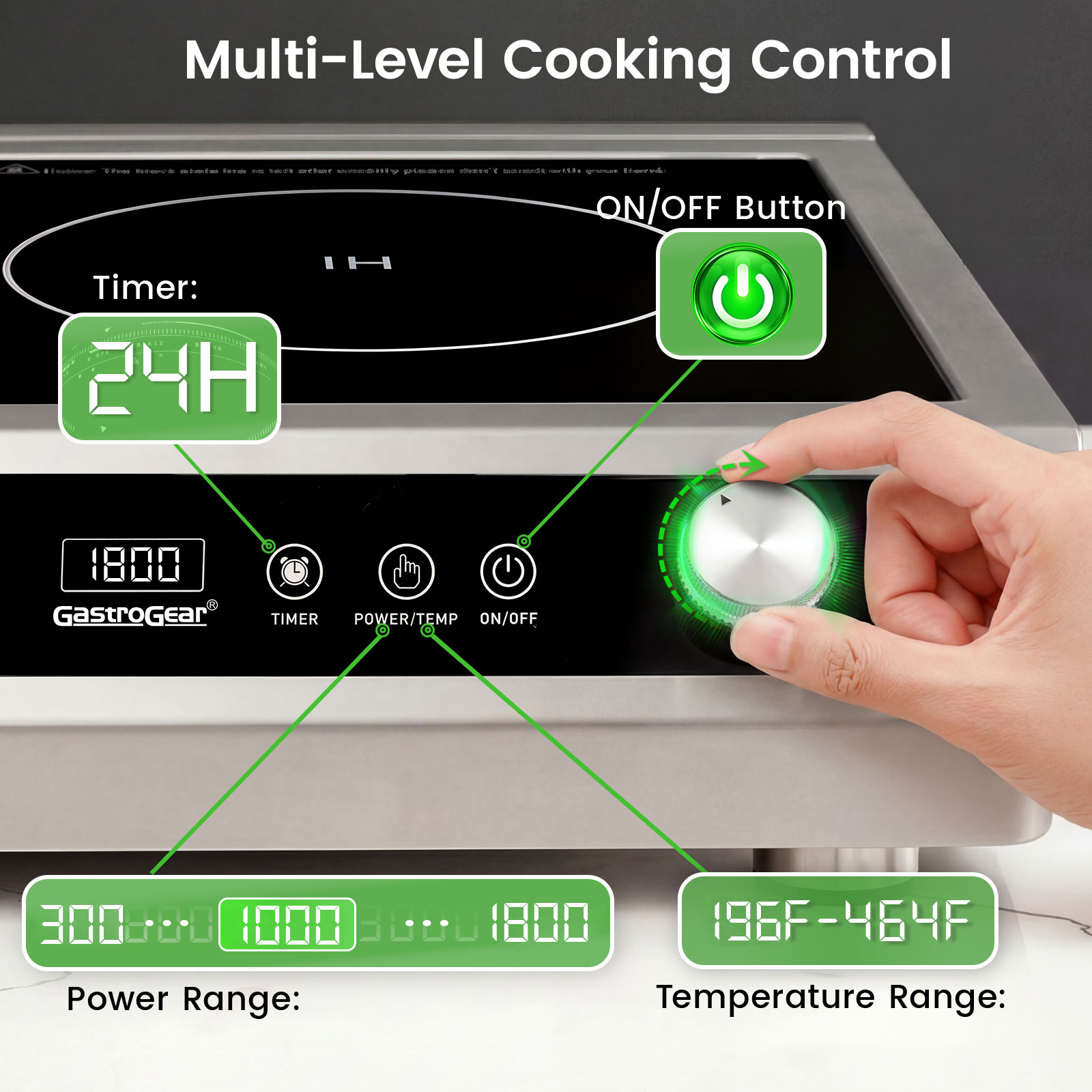 GastroGear 3500W 208V～275V 3 Phase 2026 New Induction Cooktop Commercial Range Grade 24h Timer Precise 20 Watts Power/Temp Ctrl 400~3500W Large Burner with 9.25" Coil Electric Stove Heavy Duty Stainless Steel Hot Plate for Restaurant Kitchen Hotel & Bar