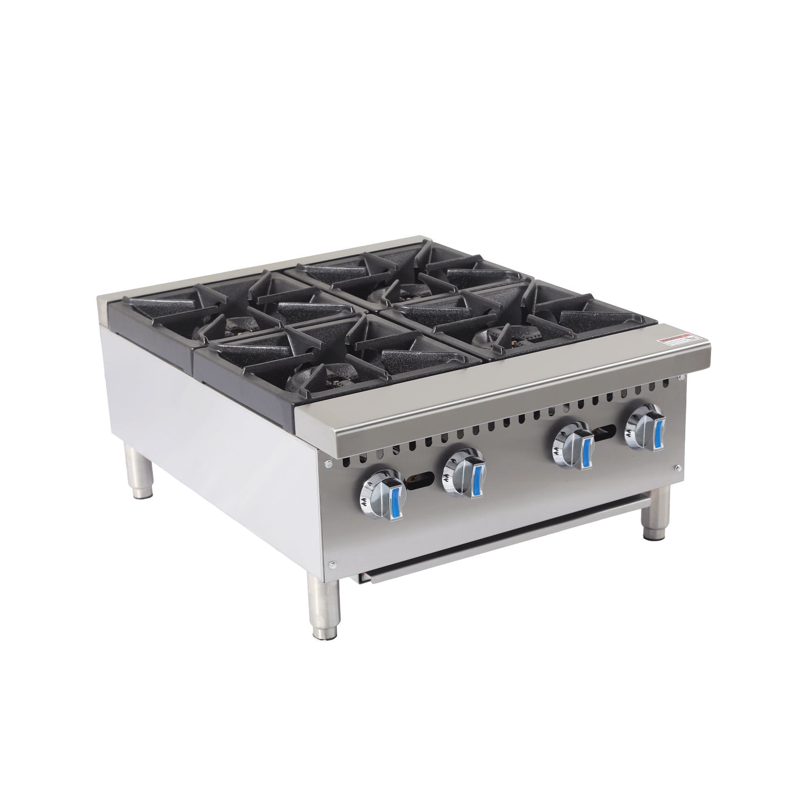 Commercial 4-Burner Gas Range 4×25,000 BTU, Removable Grates & Legs, NG/LPG Convertible, CSA/ETL Certified