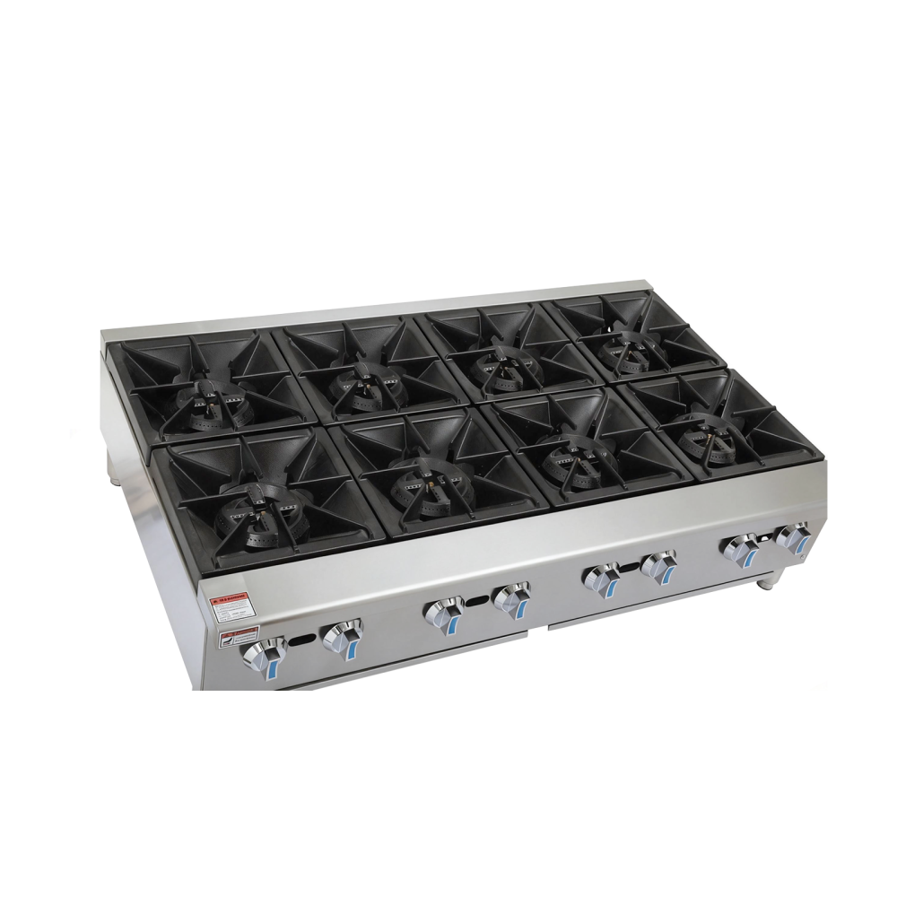 Commercial Gas Range, 8 Burner 200,000 BTU, Removable Grates, Convertible Between Natural Gas or Liquid Propane, CSA/ETL Certified Heavy-Duty Restaurant Equipment