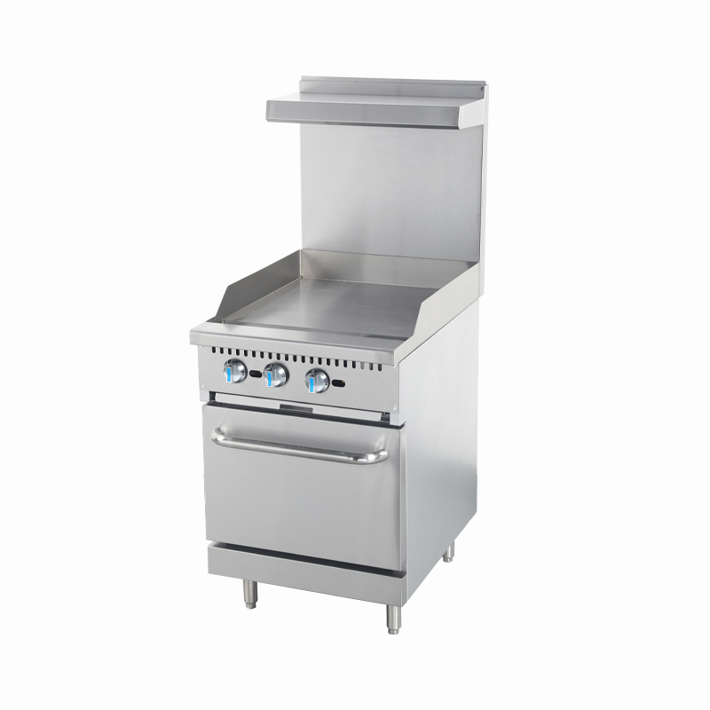 HESTON 24" Wide Commercial Gas Range  24" Wide Griddle, and one Full Size Standard Ovens, Stainless Steel Range for Restaurants, 90,000 Total BTU Output, Natural Gas