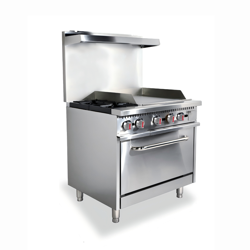 HESTON Commercial Gas Range, 36" Wide with 24" Griddle, 2 Burners, and 1 Standard Oven, Natural Gas 150,000 Total BTU Output