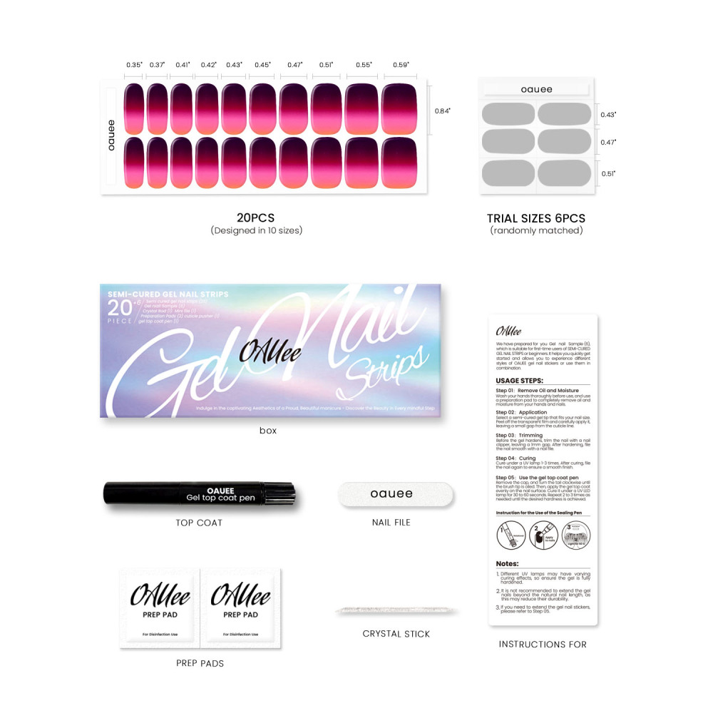 Gradient Nails Pink Purple Gel Nail Strips