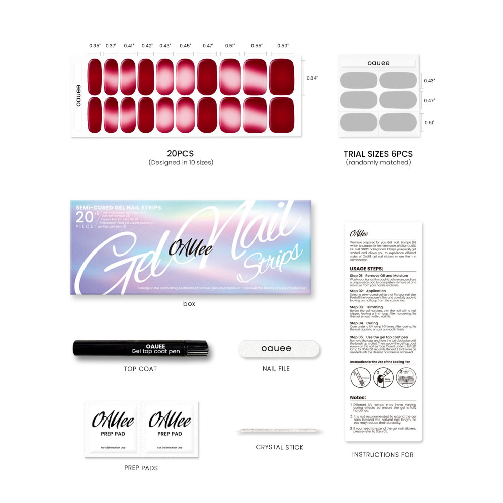 Burgundy Gradient  Gel Nail Strips