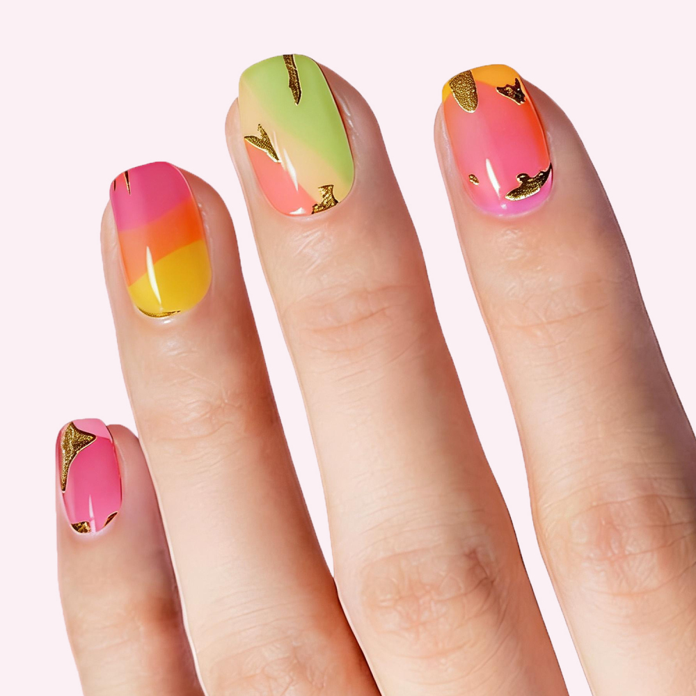 Gradient Color Nails with Gold Tips