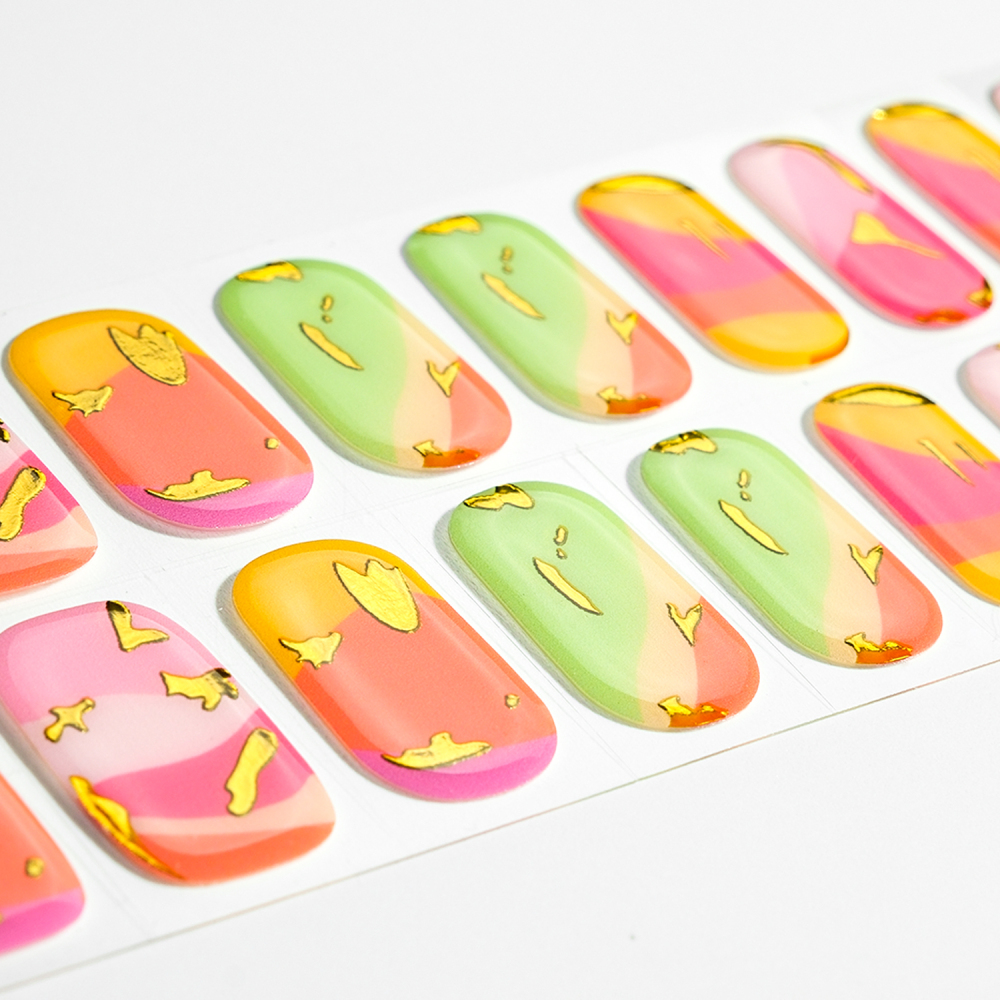 Gradient Color Nails with Gold Tips