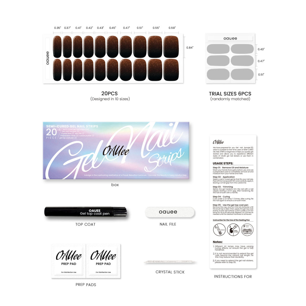 Dark Brown Shimmer Tips Gel Nail Strips