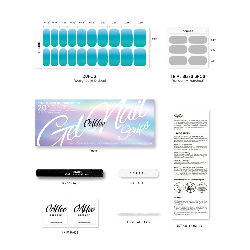 Teal Ombre Tips Gel Nail Strips