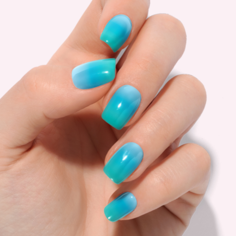 Teal Ombre Tips Gel Nail Strips