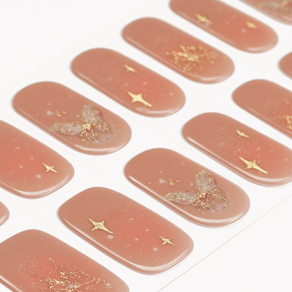 Golden Glitter Nude Nails