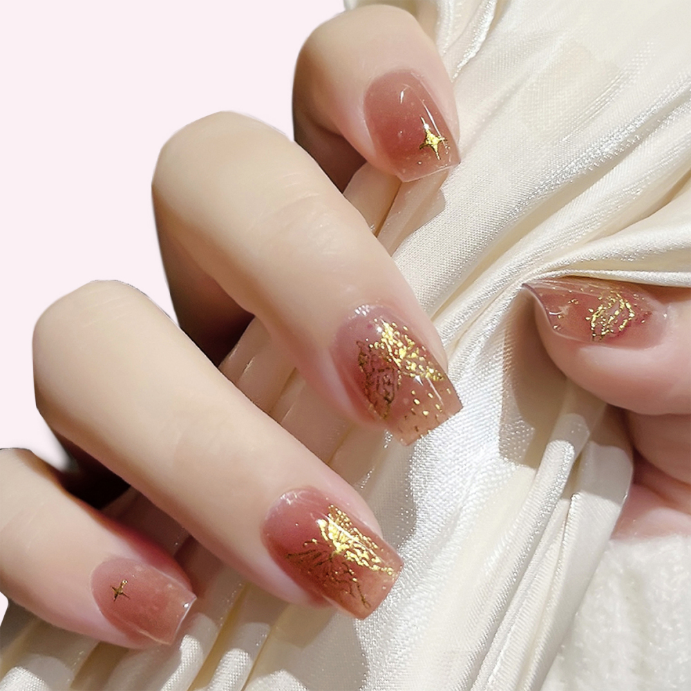 Golden Glitter Nude Nails