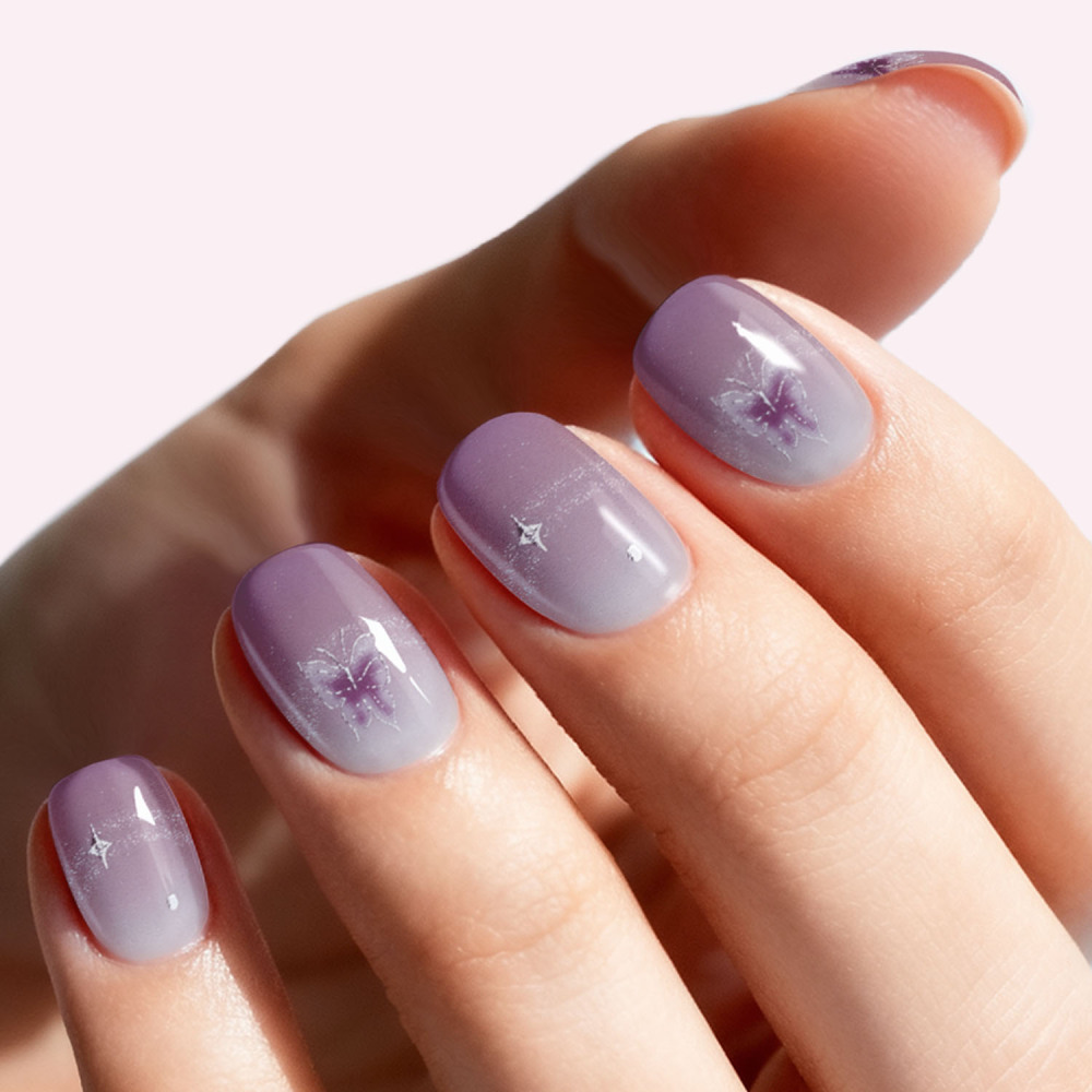 Pastel Purple Nails with Butterfly Design
