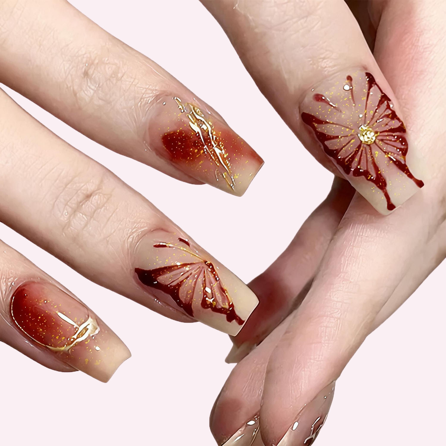 Butterfly Nails with Gold Trim