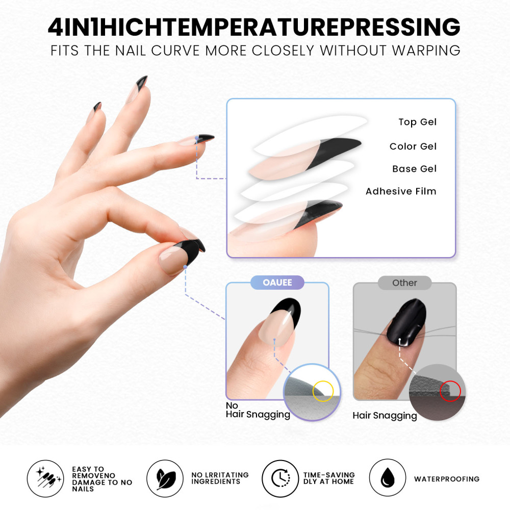 Black French Tips Gel Nail Strips