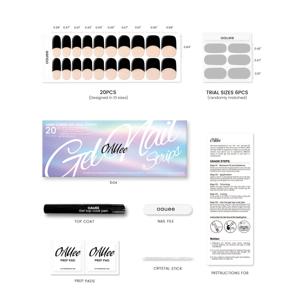 Black French Tips Gel Nail Strips