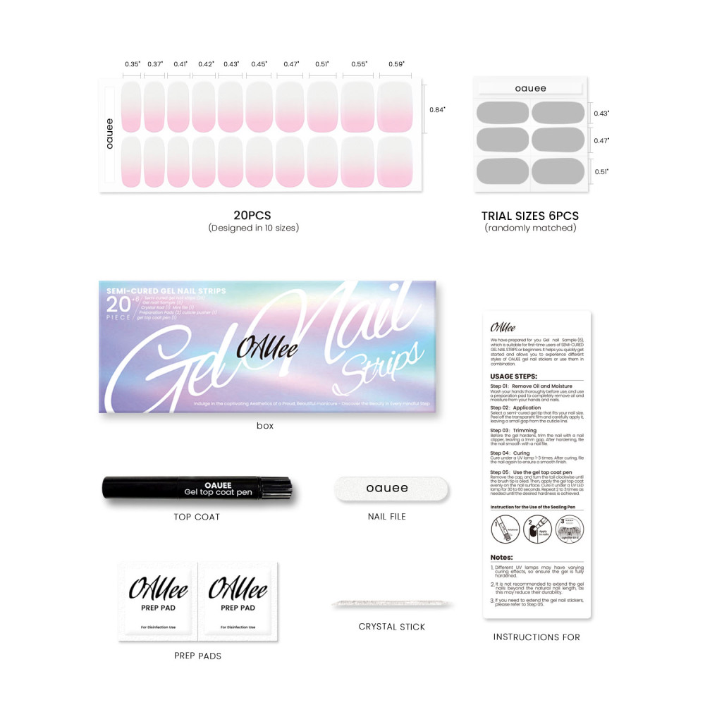 Pink & White Ombre Gel Nail Strips