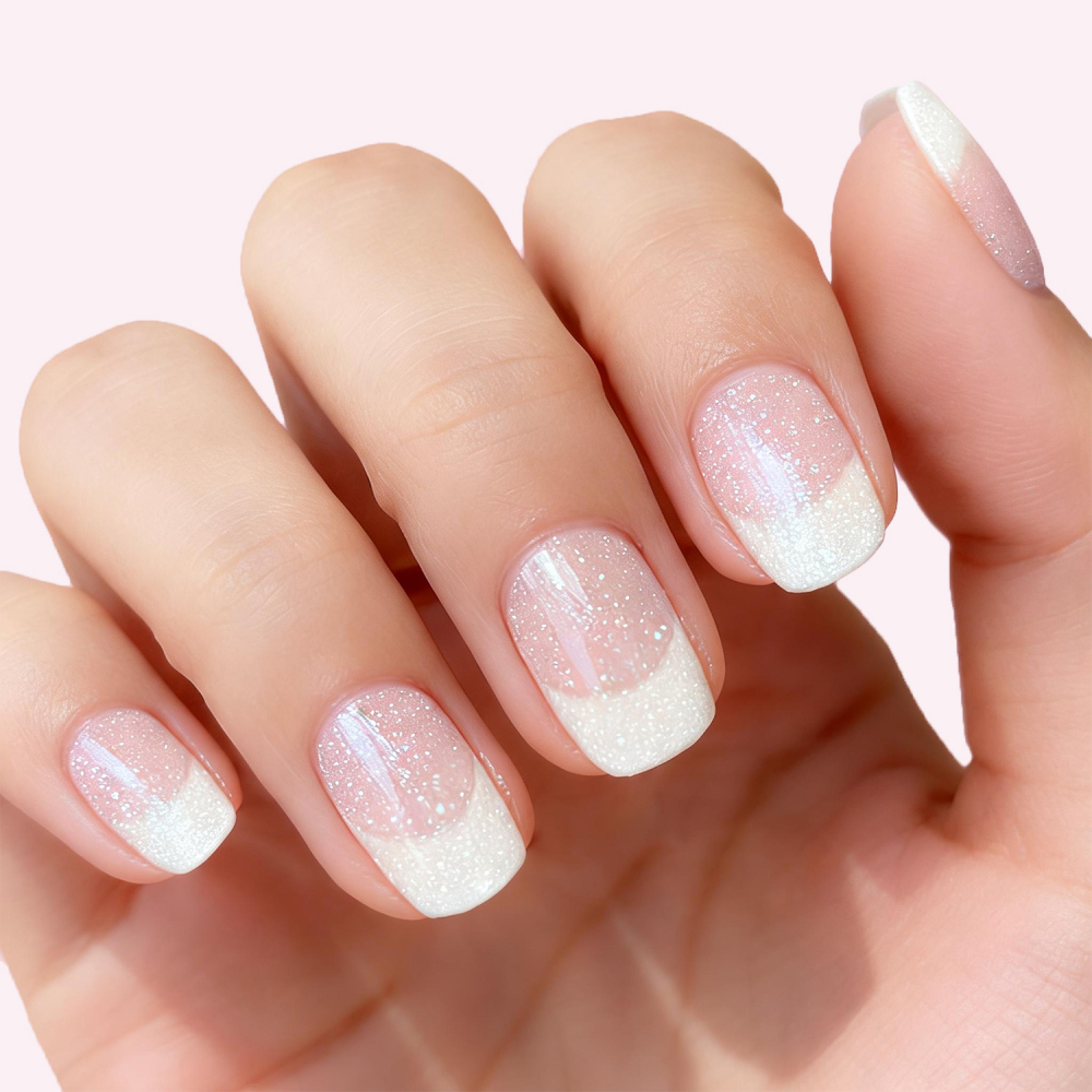 Nude Pink Glitter French Tip Gel Nail Strips