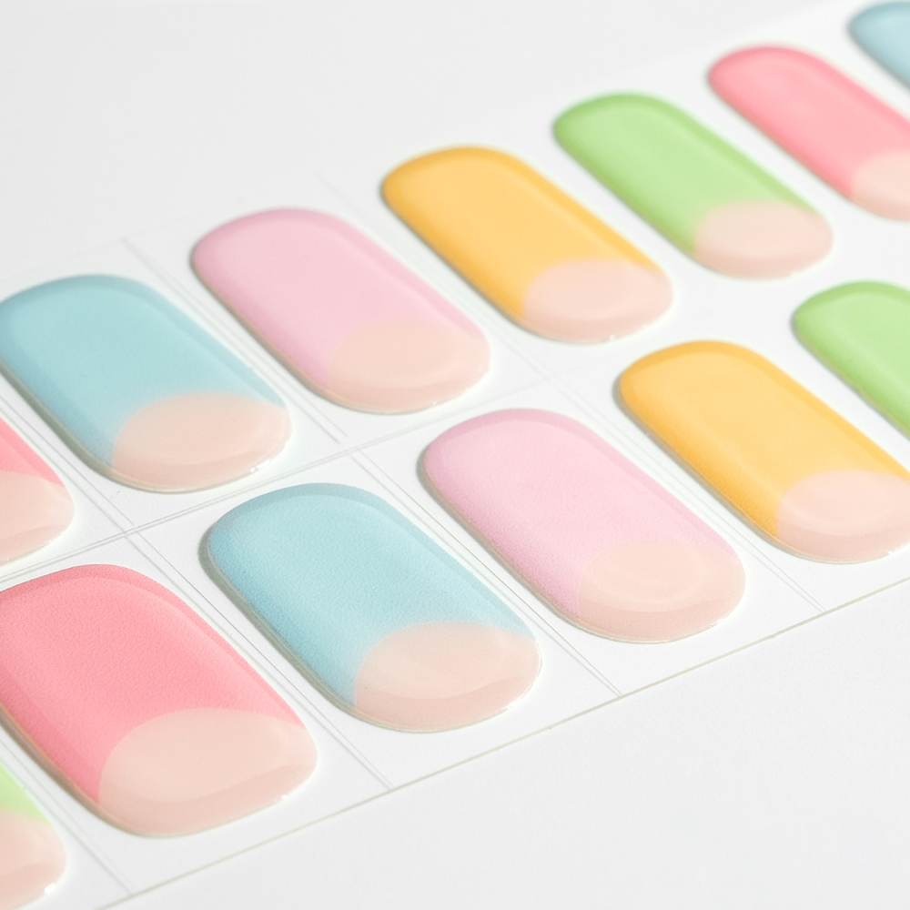 Pastel Multi-Color French Tip Gel Nail Strips Set