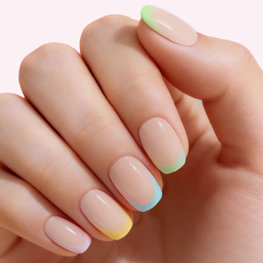 Pastel Multi-Color French Tip Gel Nail Strips Set