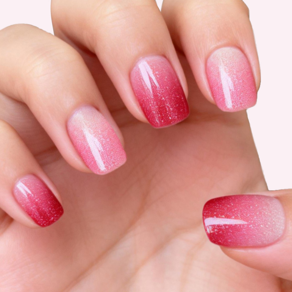Pink to Red Glitter Ombre Gel Nail Strips