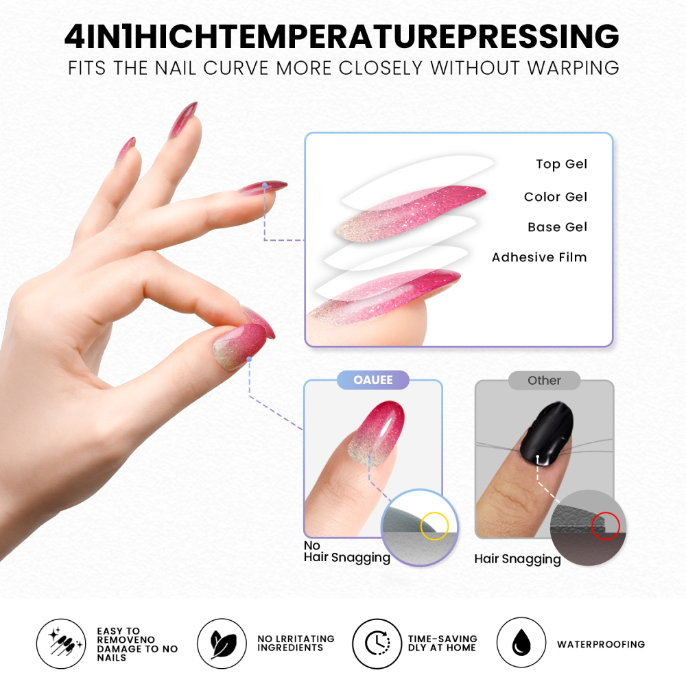 Pink to Red Glitter Ombre Gel Nail Strips