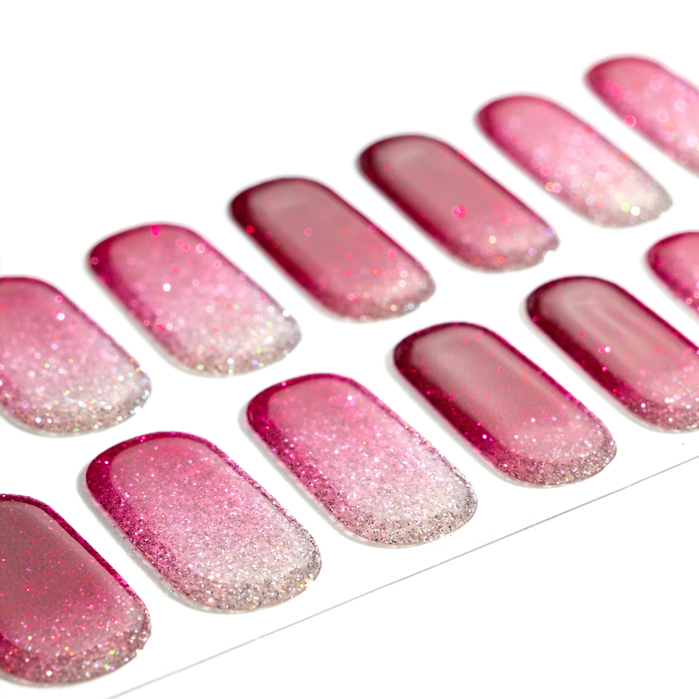 Pink to Red Glitter Ombre Gel Nail Strips