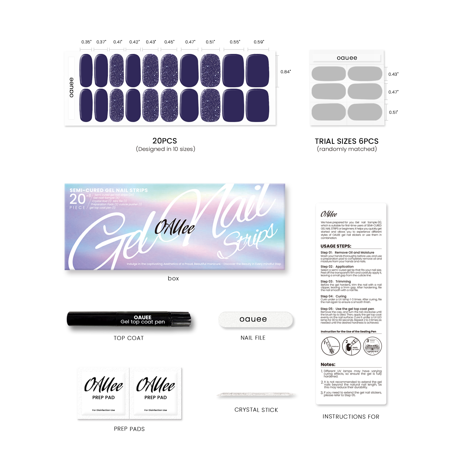 Navy Blue Solid & Glitter Accent Gel Nail Strips