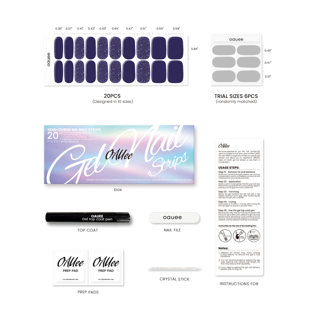 Navy Blue Solid & Glitter Accent Gel Nail Strips