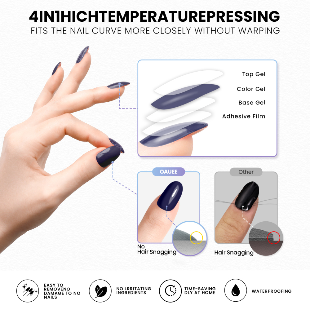 Navy Blue Solid & Glitter Accent Gel Nail Strips