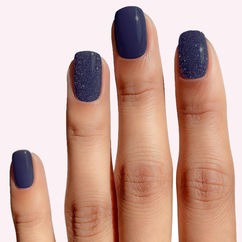Navy Blue Solid & Glitter Accent Gel Nail Strips