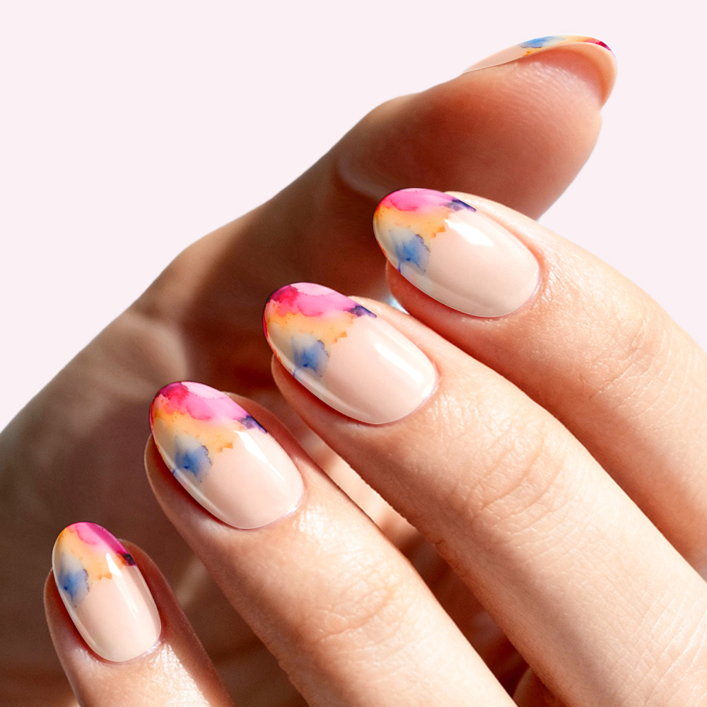 Watercolor French Tip Gel Nail Strips