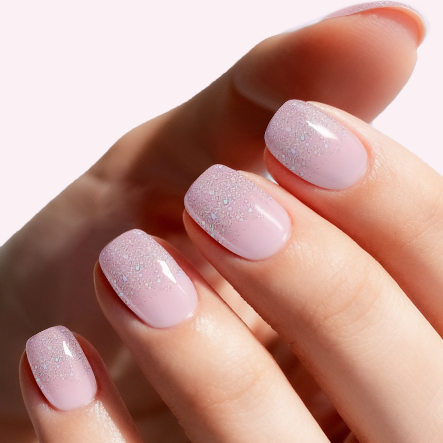 Pink Silver Glitter French Tip Gel Nail Strips