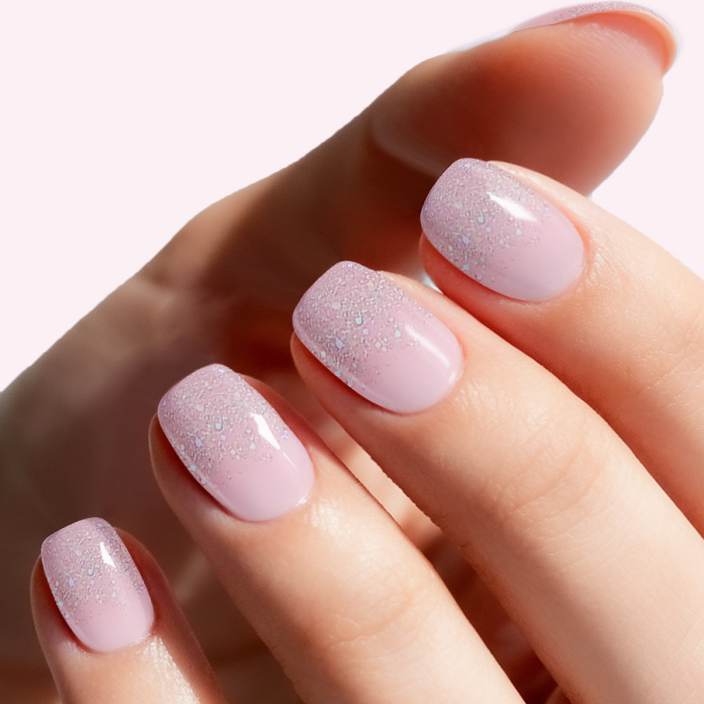Pink Silver Glitter French Tip Gel Nail Strips