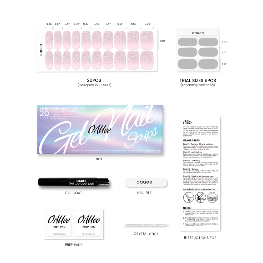 Pink Silver Glitter French Tip Gel Nail Strips