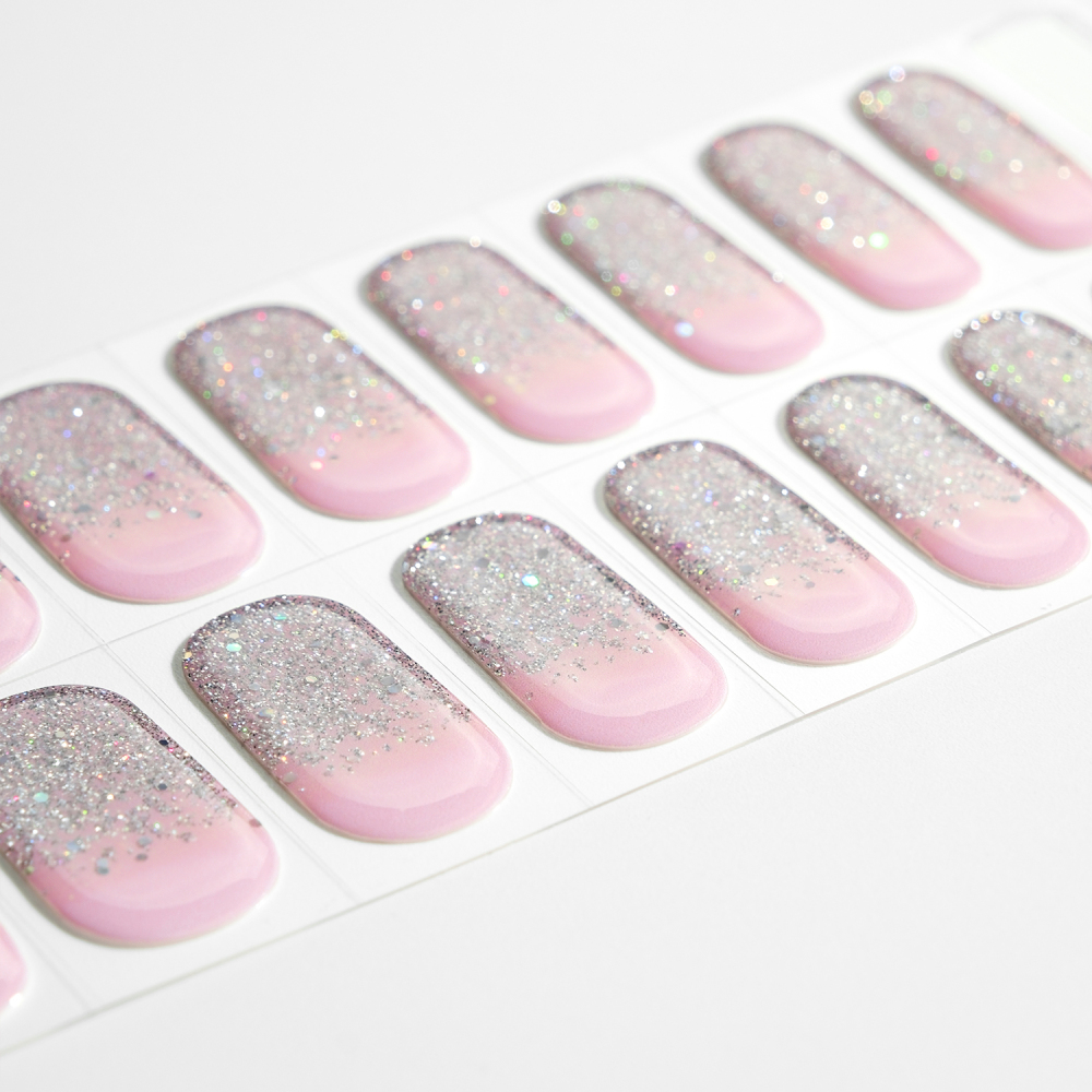 Pink Silver Glitter French Tip Gel Nail Strips