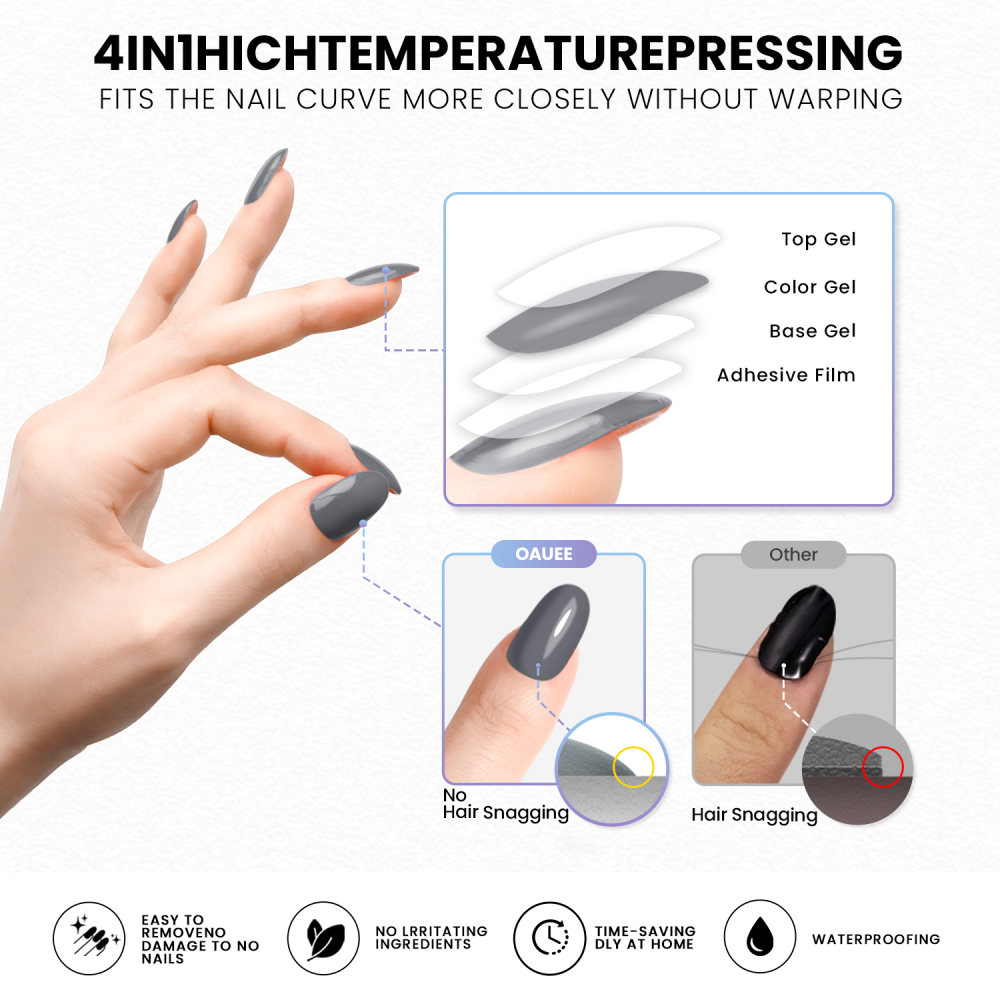 Dark Grey Solid Color Gel Nail Strips