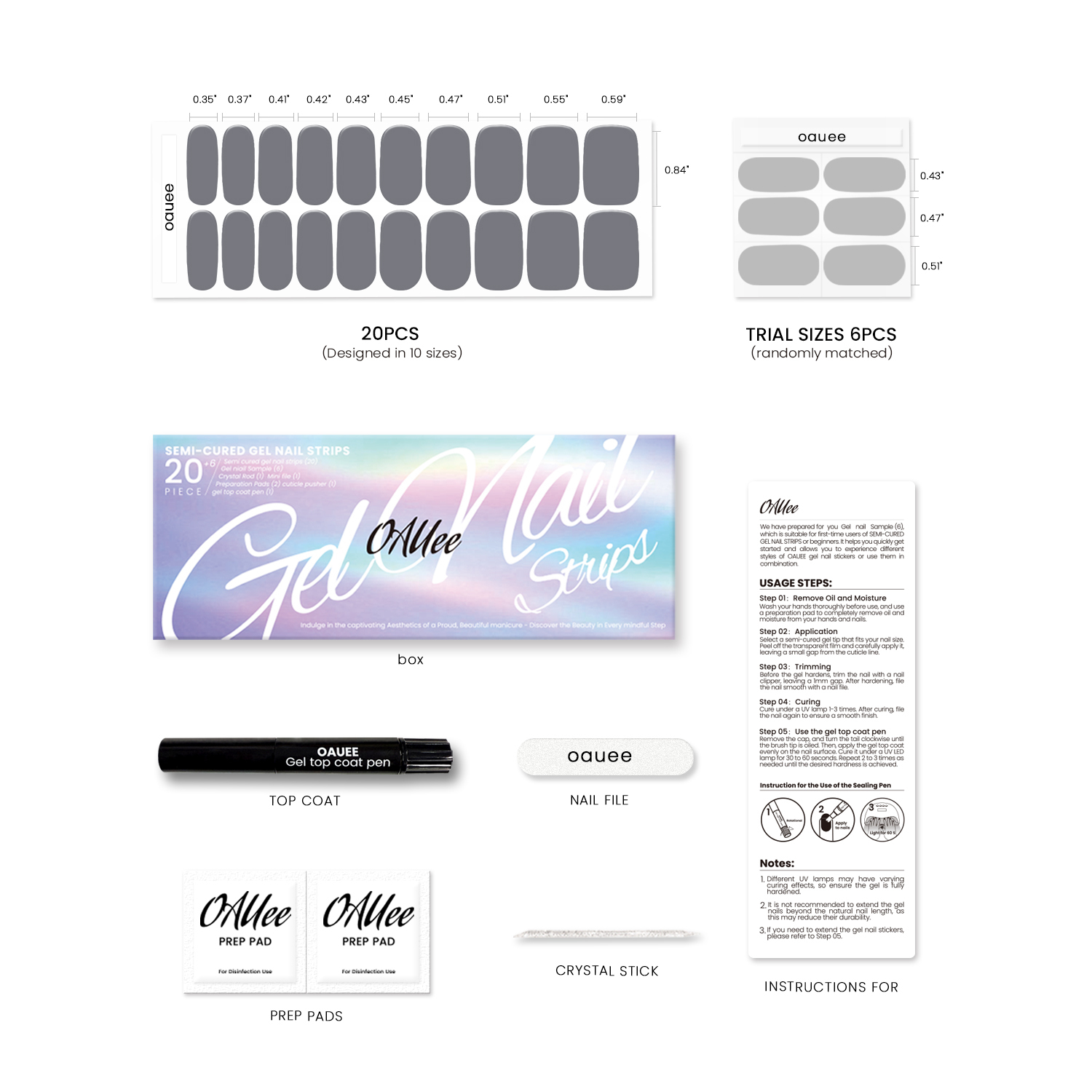 Dark Grey Solid Color Gel Nail Strips