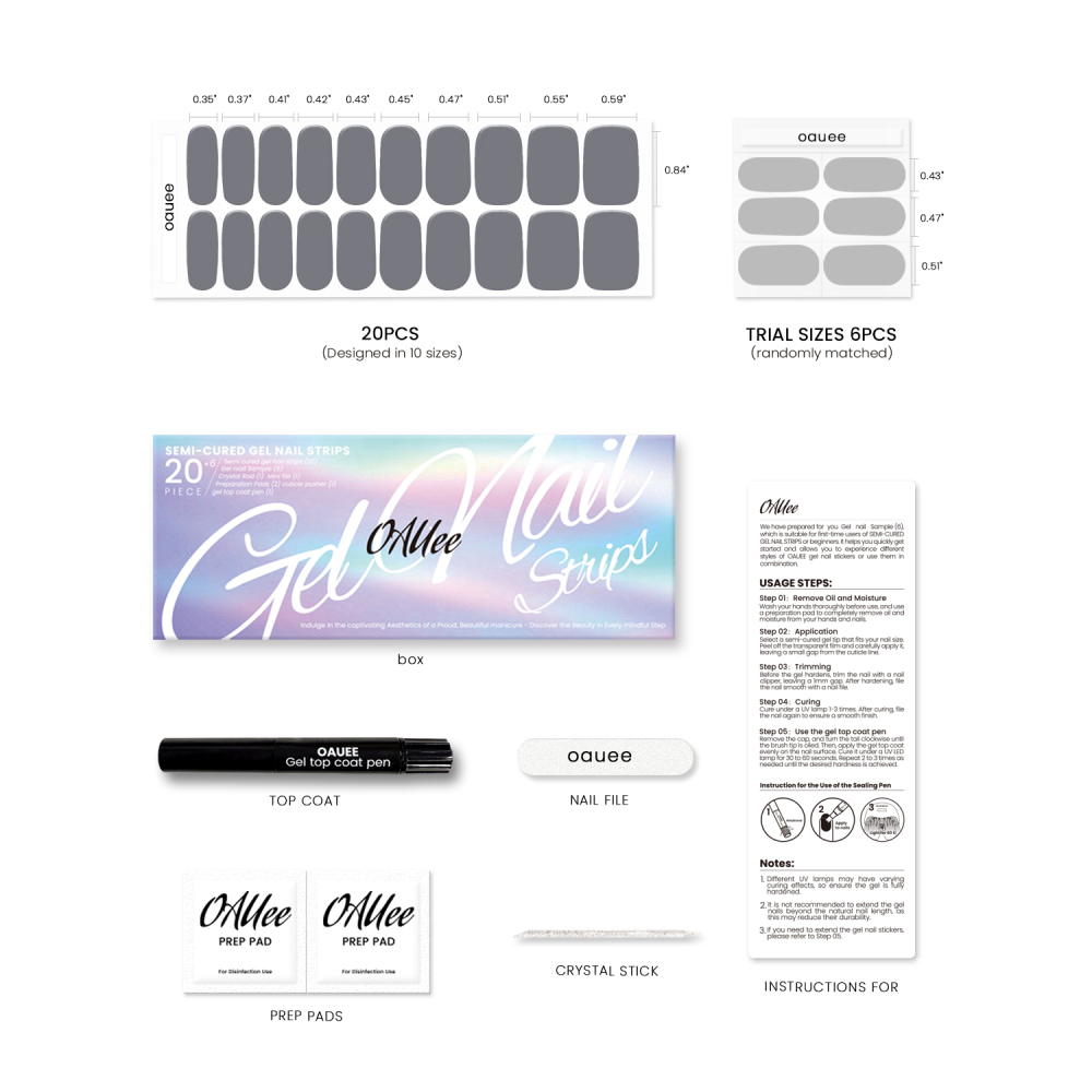 Dark Grey Solid Color Gel Nail Strips