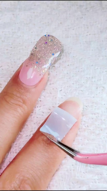 Pink Silver Glitter French Tip Gel Nail Strips